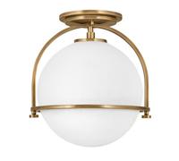 Quintiesse Somerset Single Light Flush Ceiling Fitting In Heritage Brass Finish with Opal Glass