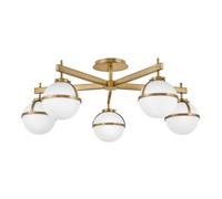 Luminosa Lighting Luminosa Hollis 5 Light Multi Arm Semi Flush Ceiling Lamp, Heritage Brass Ip44
