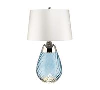 Luminosa Lighting Elstead Lena 2 Light Small Blue Table Lamp With Off-White Shade, Blue-Tinted Glass , Off-White Shade, E27