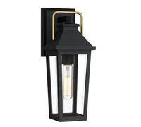 Luminosa Lighting Elstead Quoizel Buckley Small Outdoor Wall Lantern Classic Matt Black, Brass Accent Ip44 1X E27