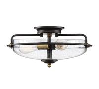 Luminosa Lighting Elstead Quoizel Griffin Bowl Semi Flush Ceiling Light Palladian Bronze With Weathered Brass Accents