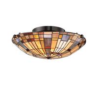 Luminosa Lighting Elstead Quoizel Inglenook Ceiling Light Tiffany Style Valiant Bronze, Art Glass Shade 2X E27