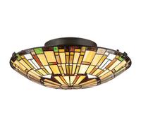 Luminosa Lighting Elstead Quoizel Reed Ceiling Light Tiffany Style Valiant Bronze, Art Glass Shade 2X E27
