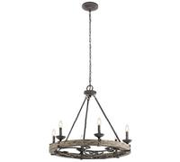 Elstead Lighting Elstead Taulbee 6 Light Chandelier in Weathered Zinc and Grey Wood Veneer
