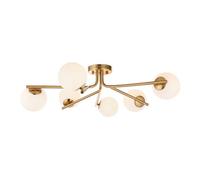 Luminosa Lighting Luminosa Aaron Multi Arm Semi Flush Ceiling Lamp Brushed Aged Brass Plate & Matt Opal Glass 6X G9