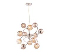 Luminosa Lighting Luminosa Aerith 12 Light Multi Arm Pendant Flower Chrome, Smokey Mirror Tinted Glass, G9