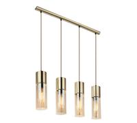 Luminosa Lighting Luminosa Annika Bar Pendant Ceiling Light Brass-Coloured Amber Glass Shade 4X E27
