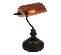 Luminosa Lighting Luminosa Antique Bankers Table Lamp Matt Black Copper Glass Shade 1X E27