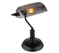 Luminosa Lighting Luminosa Antique Bankers Table Lamp Matt Black Smoke Glass Shade 1X E27