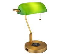 Luminosa Lighting Luminosa Antique Bankers Table Lamp Old Brass Green Glass Shade 1X E27 Wireless Charge