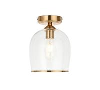Luminosa Lighting Luminosa Ashcroft Bowl Semi Flush Ceiling Light Brushed Aged Brass Plate & Clear Glass E27