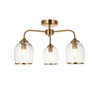 Luminosa Lighting Luminosa Ashcroft Multi Arm Semi Flush Ceiling Lamp Brushed Aged Brass Plate & Clear Glass 3X E14