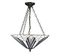 Luminosa Lighting Luminosa Astoria 3 Light Large Ceiling Pendant Dark Bronze, Tiffany Style Glass, E27