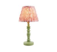 Luminosa Lighting Luminosa Bibury Satin Cotswold Green Paint Table Lamp With Coral Pink Fabric Ripple Shade 20Cm B22