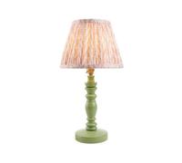 Luminosa Lighting Luminosa Bibury Satin Cotswold Green Paint Table Lamp With Peachy Keen Fabric Leaf Shade 20Cm B22