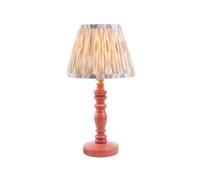 Luminosa Lighting Luminosa Bibury Satin Pink Clay Paint Table Lamp With Neutral Print Fabric Ikat Shade 20Cm B22