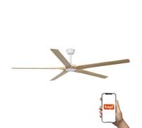 Luminosa Lighting Luminosa Bigwood Xl 5 Blade Ceiling Fan Matt White, Pine Tuya Smart System