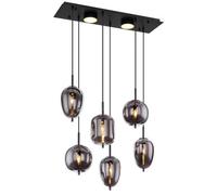 Luminosa Lighting Luminosa Blacky Cluster Pendant Ceiling Light Matt Black Smoke Glass Shade 6X E14