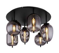 Globo Smoky 6 Light Semi-flush Black Ceiling Light With Smoked Shades
