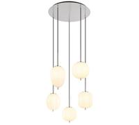 Luminosa Lighting Luminosa Blacky I Cluster Pendant Ceiling Light Nickel Matt Opal Glass Shade 5X E14