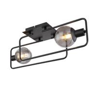 Luminosa Lighting Luminosa Blama Multi Arm Semi Flush Ceiling Lamp Matt Black Smoke Glass Shade 2X E14