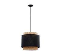 Luminosa Lighting Luminosa Boho 38Cm Cylindrical Pendant Ceiling Light Black, Rattan 1Xe27
