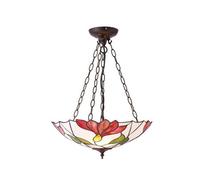 Luminosa Lighting Luminosa Botanica 3 Light Inverted Ceiling Pendant Dark Bronze, Tiffany Glass, E27