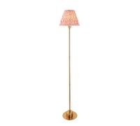 Luminosa Lighting Luminosa Burley Rechargeable Brushed Aged Brass Plate Floor Lamp With Coral Pink Fabric Ripple Shade 25Cm Integrated Led