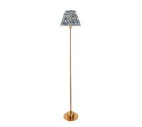 Luminosa Lighting Luminosa Burley Rechargeable Brushed Aged Brass Plate Floor Lamp With Marlin Blue Fabric Ripple Shade 25Cm Integrated Led