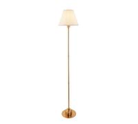 Luminosa Lighting Luminosa Burley Rechargeable Brushed Aged Brass Plate Floor Lamp With Vintage White Fabric Ivy Shade 25Cm Integrated Led