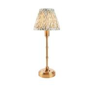 Luminosa Lighting Luminosa Burley Rechargeable Brushed Aged Brass Plate Table Lamp With Herb Garden Green Fabric Leaf Shade 16Cm Integrated Led