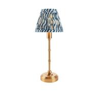 Luminosa Lighting Luminosa Burley Rechargeable Brushed Aged Brass Plate Table Lamp With Marlin Blue Fabric Ripple Shade 16Cm Integrated Led