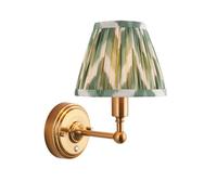 Luminosa Lighting Luminosa Burley Rechargeable Brushed Aged Brass Plate Wall Light With Cotswold Green Fabric Zigzag Shade 16Cm Integrated Led