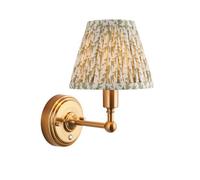 Luminosa Lighting Luminosa Burley Rechargeable Brushed Aged Brass Plate Wall Light With Herb Garden Green Fabric Leaf Shade 16Cm Integrated Led