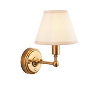 Luminosa Lighting Luminosa Burley Rechargeable Brushed Aged Brass Plate Wall Light With Vintage White Fabric Ivy Shade 16Cm Integrated Led