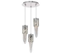 Luminosa Lighting Luminosa Camden Ceiling Cluster Pendant 3 Light G9 Round Polished Chrome, Mosaic Glass, Crystal