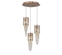 Luminosa Lighting Luminosa Camden Ceiling Cluster Pendant 3 Light G9 Round Rose Gold, Mosaic Glass, Crystal
