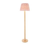 Luminosa Lighting Luminosa Cane Natural Bamboo Floor Lamp With Coral Pink Fabric Ripple Shade 40Cm E27
