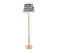 Luminosa Lighting Luminosa Cane Natural Bamboo Floor Lamp With Marlin Blue Fabric Ripple Shade 40Cm E27