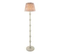 Luminosa Lighting Luminosa Carnaby Satin Almond White Paint Floor Lamp With Neutral Print Fabric Ikat Shade 35Cm B22
