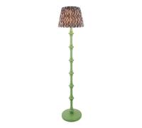 Luminosa Lighting Luminosa Carnaby Satin Cotswold Green Paint Floor Lamp With Pearl Grey Fabric Ikat Shade 35Cm B22