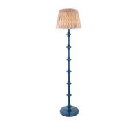 Luminosa Lighting Luminosa Carnaby Satin Marlin Blue Paint Floor Lamp With Neutral Print Fabric Ikat Shade 35Cm B22