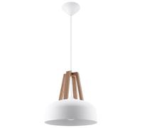 Luminosa Lighting Luminosa Casco 1 Light Dome Ceiling Pendant White, Natural Wood, E27