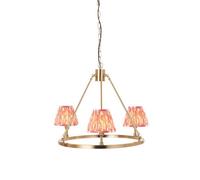 Luminosa Lighting Luminosa Chester Brushed Aged Brass Plate Pendant Light With Coral Pink Fabric Ikat Shade 16Cm 3X B22