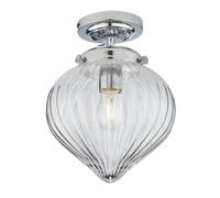 Cheston Semi Flush Ceiling Light Chrome Clear Ribbed Glass Globe Shade IP44 Netlighting Grey One Size