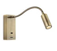 Luminosa Lighting Luminosa Clifton Led Flexi Wall Reading Light & Usb Antique Brass