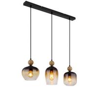 Luminosa Lighting Luminosa Commy Bar Pendant Ceiling Light Matt Black Smoke Glass Shade 3X E27