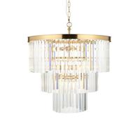 Luminosa Lighting Luminosa Conaston Pendant Ceiling Light Brushed Aged Brass Plate & Clear Cut Glass 7X E14