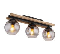 Luminosa Lighting Luminosa Conni Globe Ceiling Light Matt Black Wood Dark Brown Smoke Glass Shade 3X E27