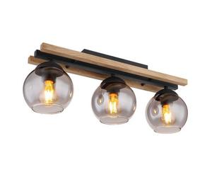Luminosa Lighting Luminosa Conni Globe Ceiling Light Matt Black Wood Dark Brown Smoke Glass Shade 3X E27